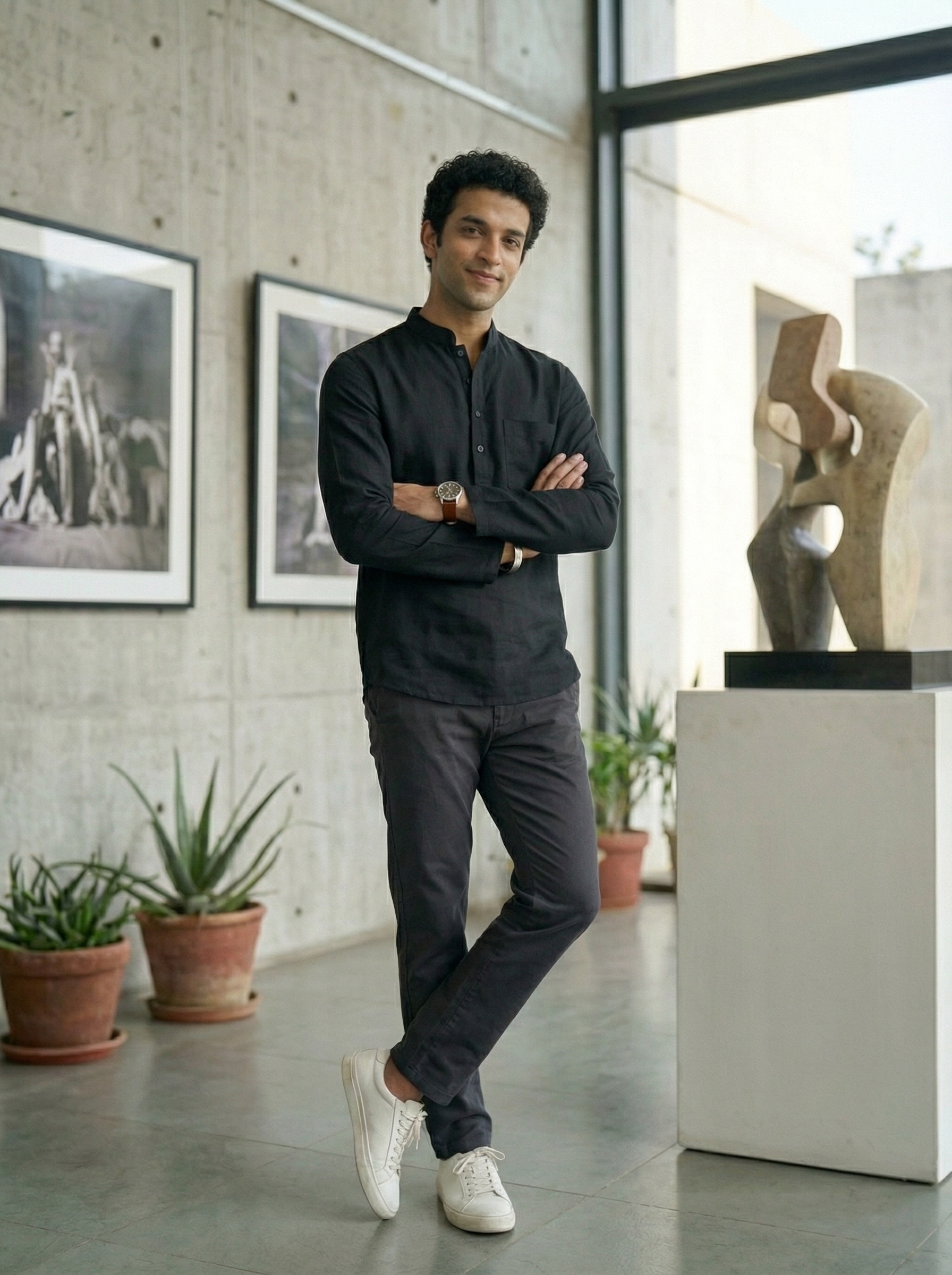 Mens Black Khadi Pure Cotton Kurta